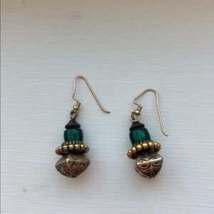 Elegant Emerald Gold/Bronze Dangle Earrings